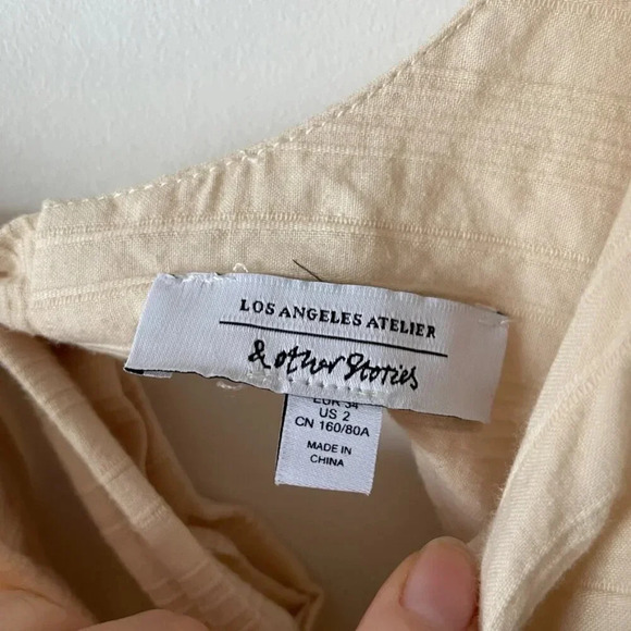 & Other Stories Beige Midi Dress with Puff Sleeves - Picture 13 of 16